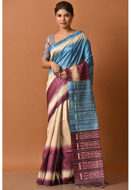 Beige Color Printed Tussar Silk Saree (She Saree 2118)