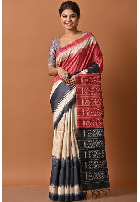 Beige Color Printed Tussar Silk Saree (She Saree 2127)