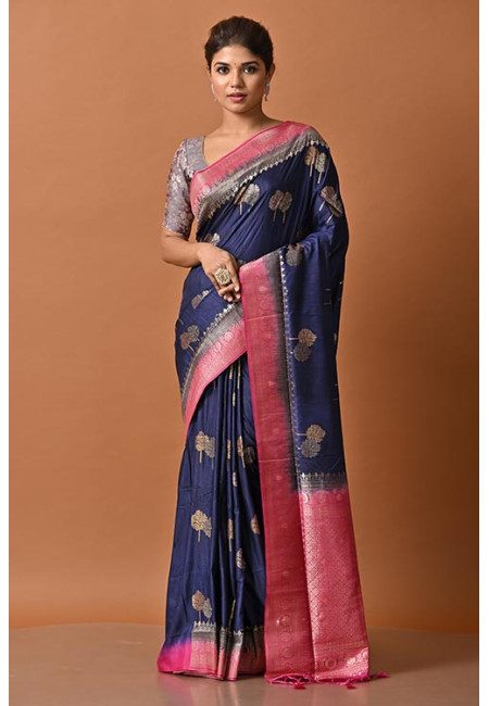Navy Blue Color Contrast Manipuri Silk Saree (She Saree 2128)