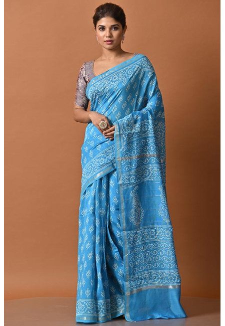 Deep Sky Blue Color Chanderi Silk Saree (She Saree 2135)