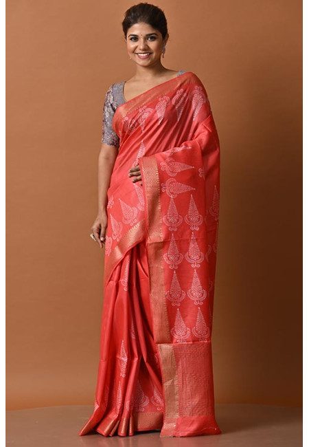 Orangish Peach Color Bhagalpuri Silk Saree (She Saree 2144)