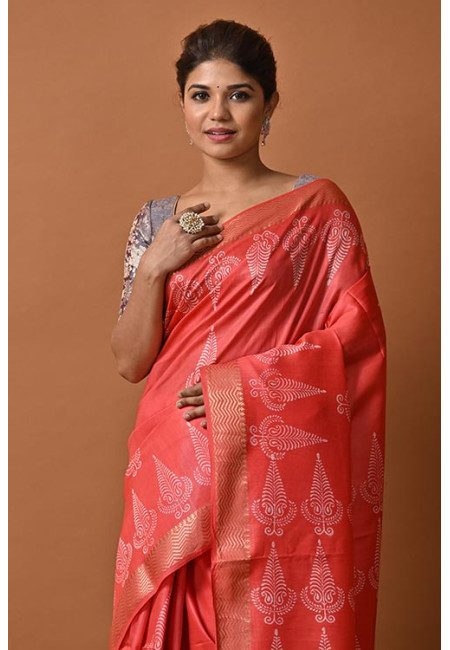 Orangish Peach Color Bhagalpuri Silk Saree (She Saree 2144)