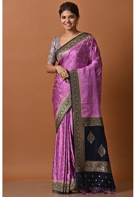 Deep Mauve Color Contrast Soft Banarasi Gajji Silk Saree (She Saree 2148)