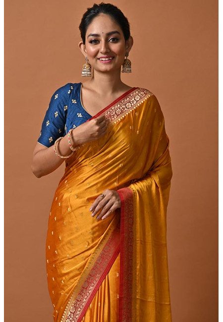 Mustard Color Contrast Soft Banarasi Gajji Silk Saree (She Saree 2149)