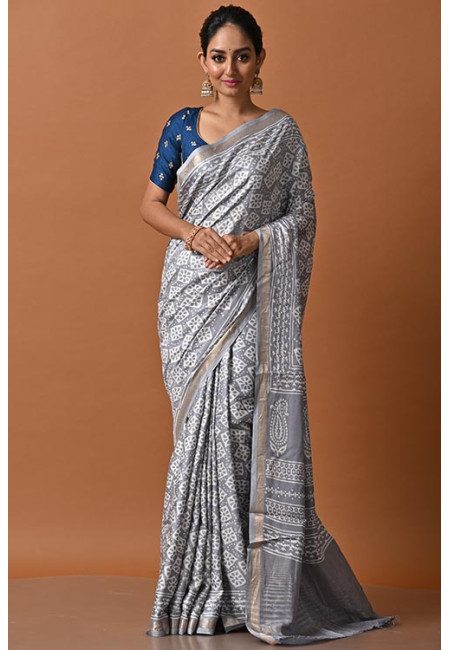 Grey Color Soft Printed Modal Silk Saree (She Saree 2151)