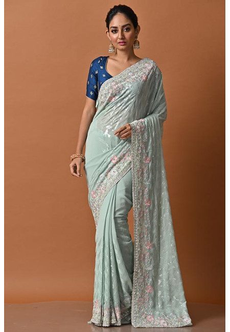 Pastel Sandy Color Designer Embroidery Party Wear Georgette Saree (She Saree 2154)