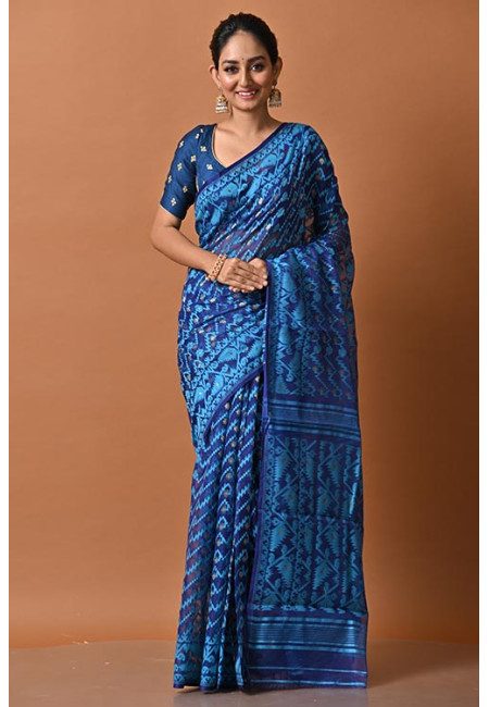 Deep Blue Color Soft Dhakai Jamdani Saree (She Saree 2162)