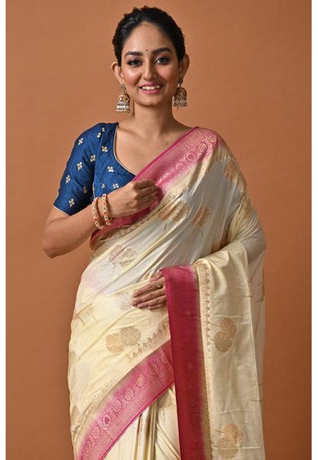 Light Beige Color Contrast Manipuri Silk Saree (She Saree 2167)