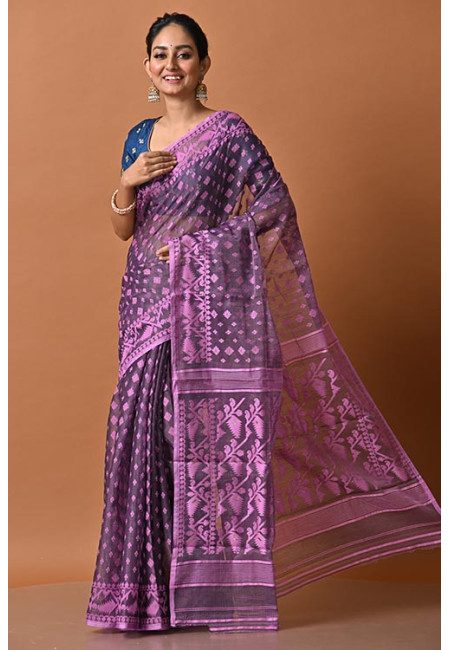 Deep Mauve Color Soft Dhakai Jamdani Saree (She Saree 2171)