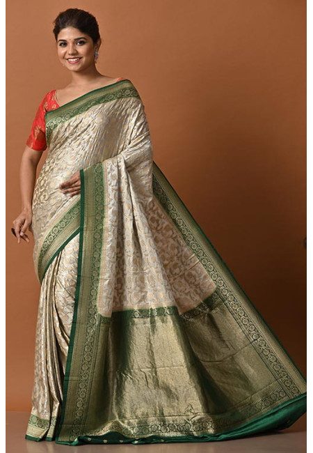 Deep Beige Color Contrast Soft Banarasi Gajji Silk Saree (She Saree 2176)