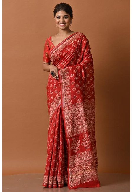 Red Color printed Chanderi Silk Saree (She Saree 2178)