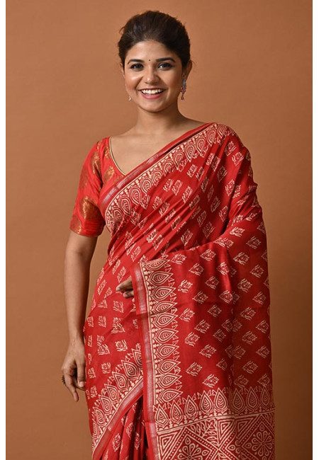 Red Color printed Chanderi Silk Saree (She Saree 2178)