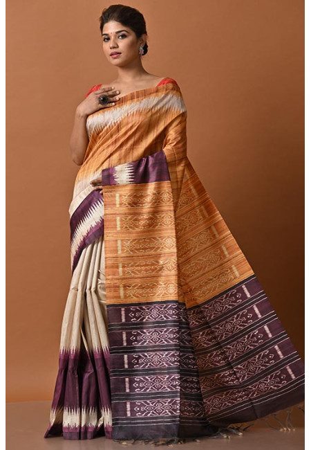 Beige Color Printed Tussar Silk Saree (She Saree 2179)