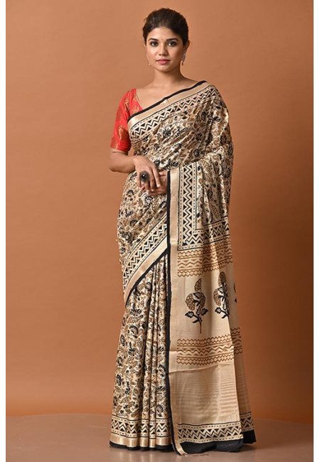 Beige Color Kalamkari Printed Soft Modal Silk Saree (She Saree 2185)