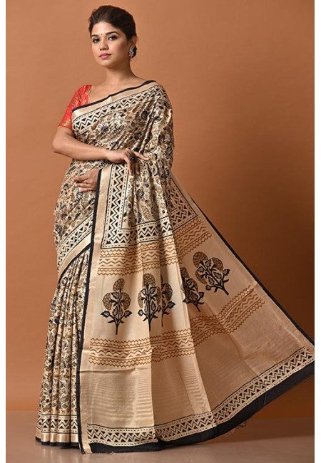 Beige Color Kalamkari Printed Soft Modal Silk Saree (She Saree 2185)