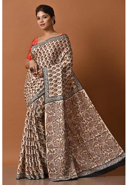 Beige Color Kalamkari Printed Soft Modal Silk Saree (She Saree 2188)