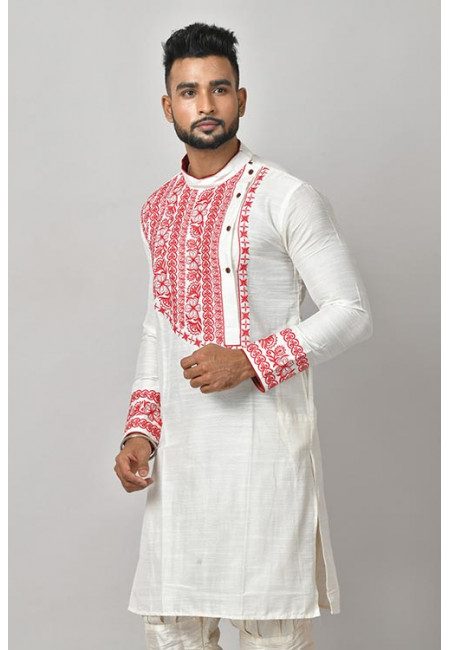 Off White Color Embroidered Raw Silk Punjabi (She Punjabi 604)