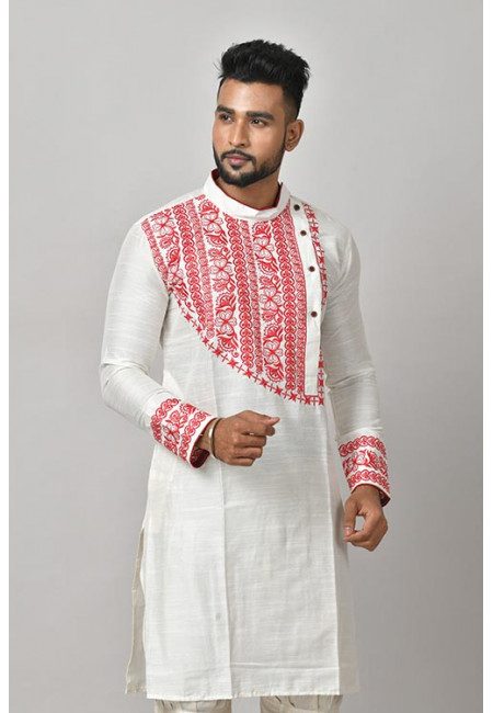 Off White Color Embroidered Raw Silk Punjabi (She Punjabi 604)