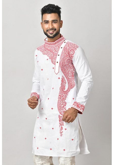 White Color Embroidered Handloom Coton Punjabi (She Punjabi 606)