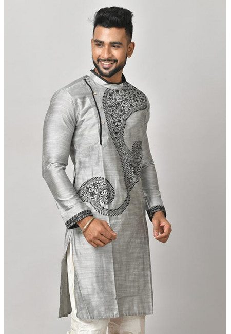 Grey Color Embroidered Raw Silk Punjabi (She Punjabi 614)