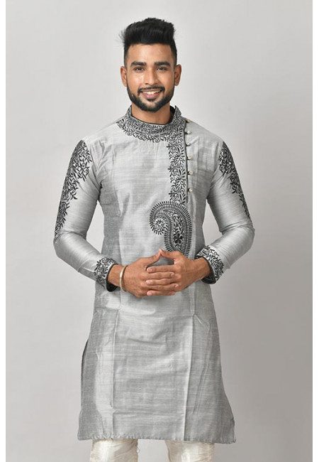 Grey Color Embroidered Raw Silk Punjabi (She Punjabi 615)