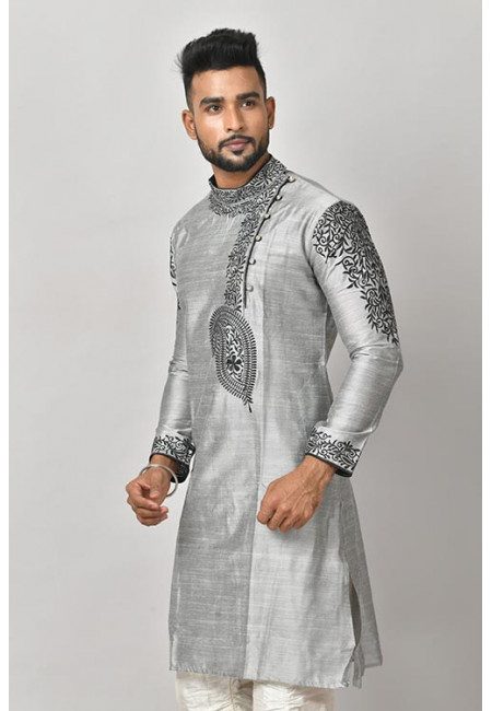 Grey Color Embroidered Raw Silk Punjabi (She Punjabi 615)