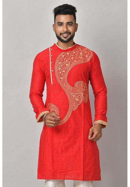 Red Color Embroidered Raw Silk Punjabi (She Punjabi 618)