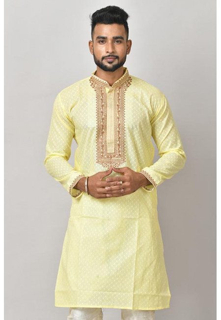 Lemon Yellow Color Handloom Cotton Punjabi (She Punjabi 619)