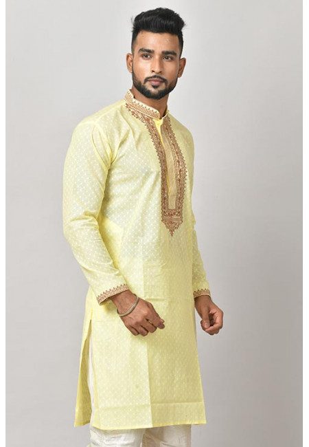 Lemon Yellow Color Handloom Cotton Punjabi (She Punjabi 619)