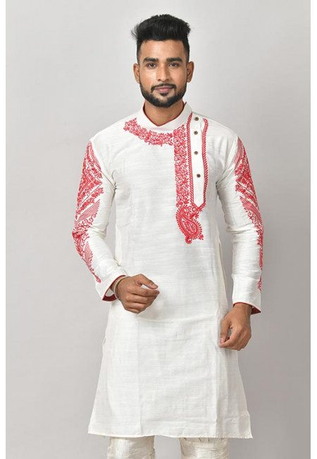 White Color Embroidered Raw Silk Punjabi (She Punjabi 623)
