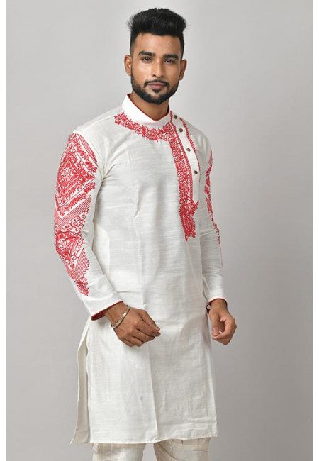 White Color Embroidered Raw Silk Punjabi (She Punjabi 623)