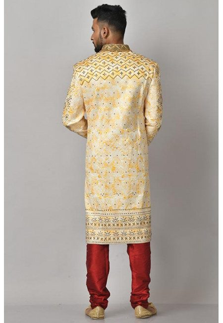 Off White & Yellow Color Designer Sherwani (She Punjabi 637)