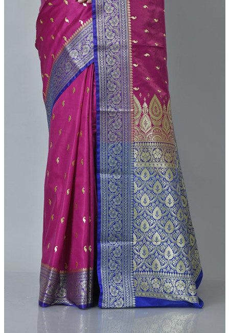 Deep Magenta Color Contrast Semi Katan Silk Saree (She Saree 1108)