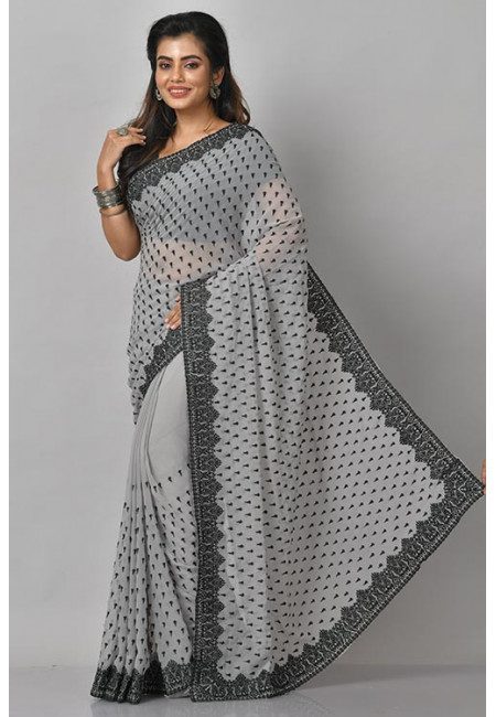 Grey Color Designer Chiffon Saree (She Saree 1155)