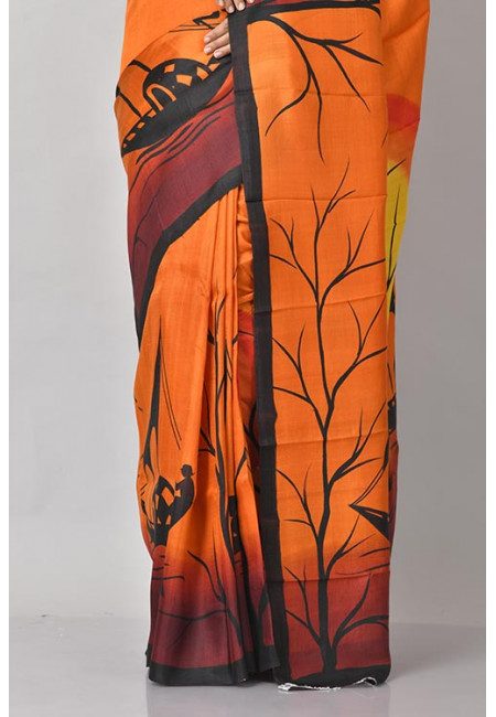 Rust Color Printed Pure Silk Saree (She Saree 1167)