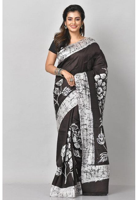 Black Color Printed Pure Silk Saree (She Saree 1174)