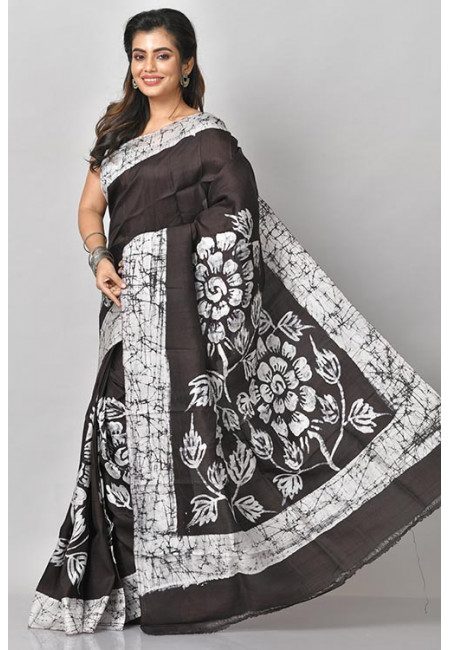 Black Color Printed Pure Silk Saree (She Saree 1174)