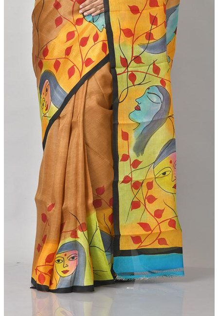 Deep Beige Color Printed Pure Silk Saree (She Saree 1176)