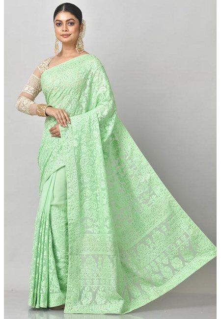 Light Green Color Embroidered Designer Chiffon Saree (She Saree 1185)