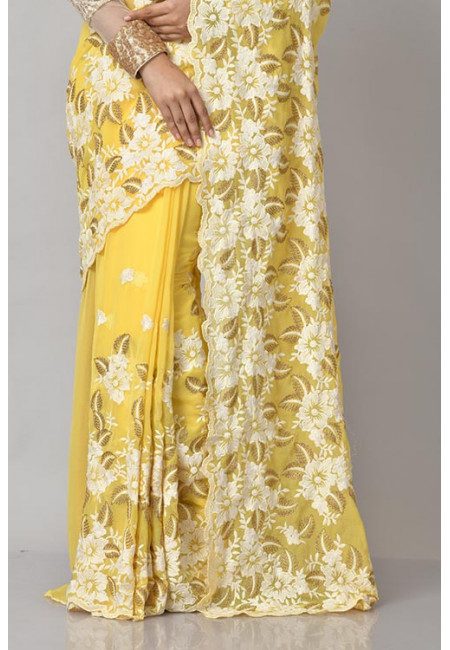 Yellow Color Embroidered Designer Chiffon Saree (She Saree 1189)