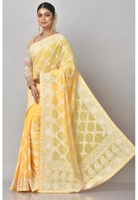 Yellow Color Embroidered Designer Chiffon Saree (She Saree 1191)