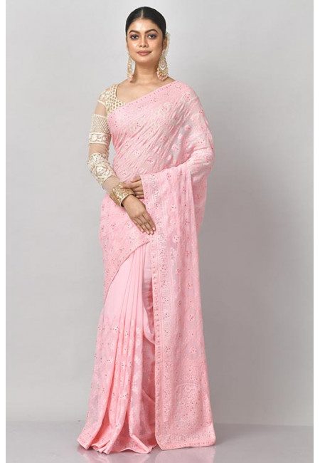 Pink Color Embroidered Designer Chiffon Saree (She Saree 1196)