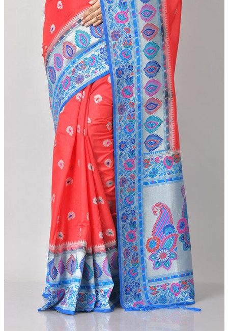 Red Color Contrast Manipuri Silk Saree (She Saree 1212)