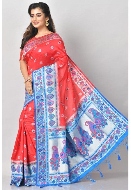 Red Color Contrast Manipuri Silk Saree (She Saree 1212)