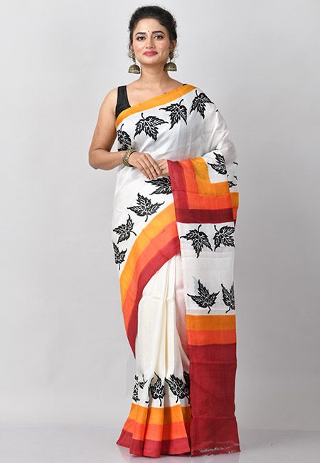 Off White Color Printed Pure Silk Saree (She Saree 794)