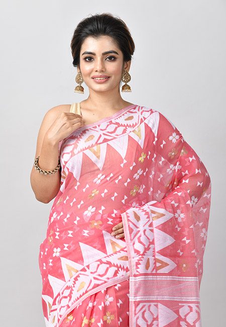 Baby Pink Color Soft Dhakai Jamdani Saree (She Saree 795)