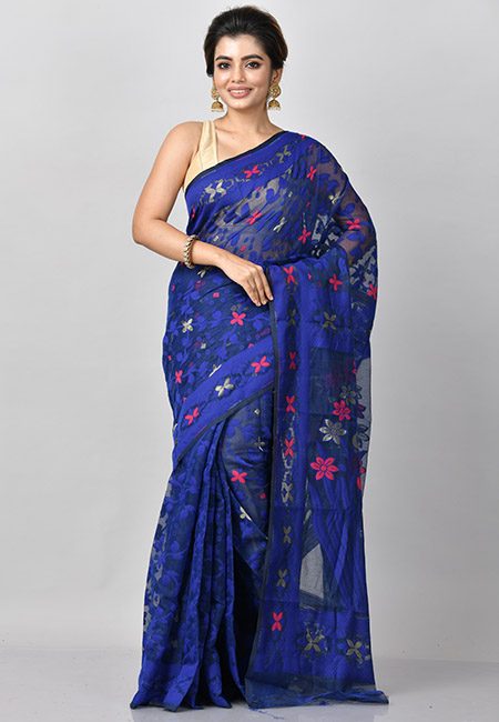 Royal Blue Color Soft Dhakai Jamdani Saree (She Saree 796)