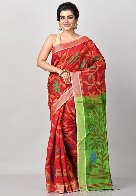 Maroon Color Madhabilata Handloom Cotton Saree (She Saree 805)