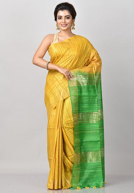 Yellow Color Contrast Pure Gicha Silk Saree (She Saree 808)