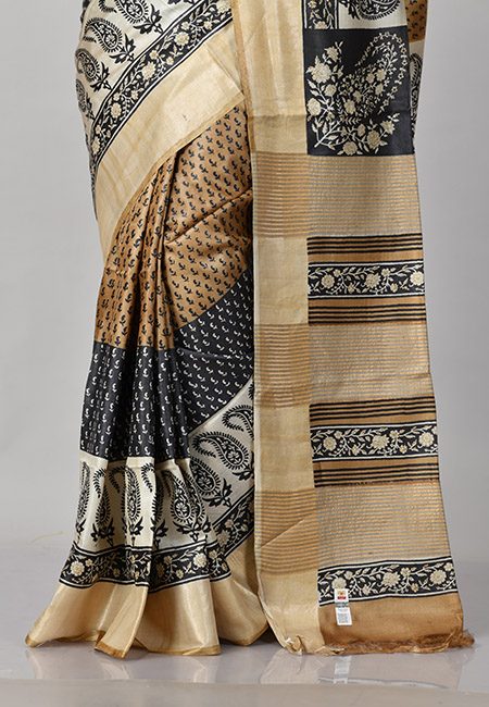 Beige Color Printed Soft Pure Tussar Silk Saree (She Saree 816)